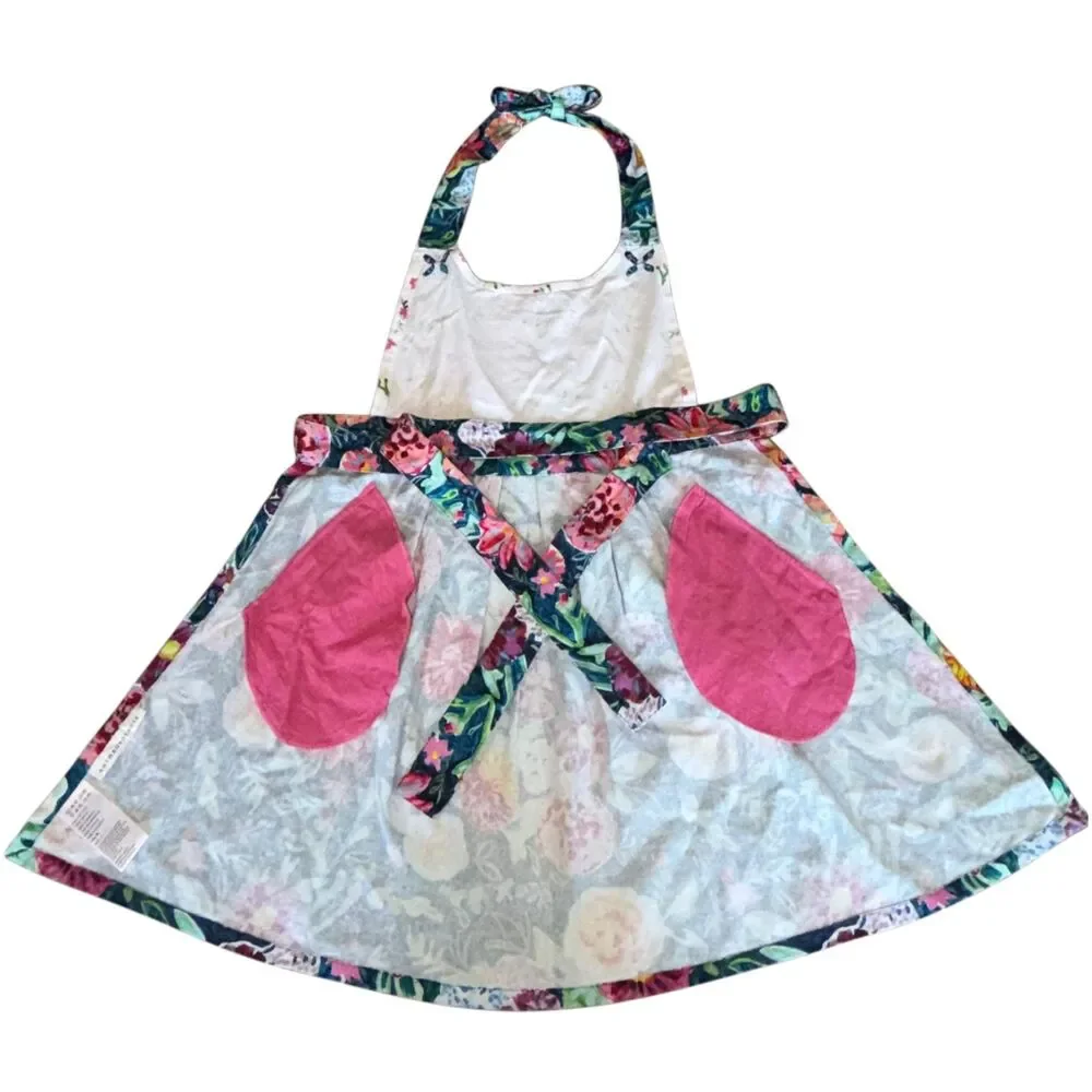 Anthropologie Bib Apron Womens One Size Halter Floral Embroidered Beaded Kitchen